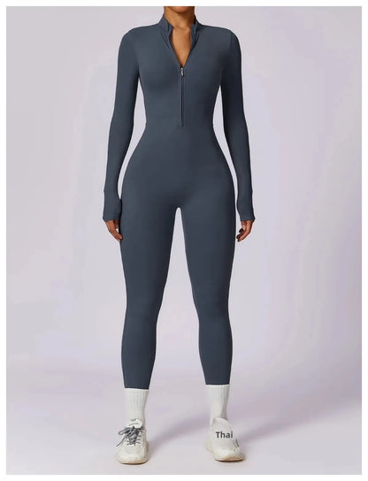 Zipper Sensation Long Sleeve Yoga Suit High Intensity Fitness Sports Bodysuit Tight Fit Clothing 8306 One Piece Suit