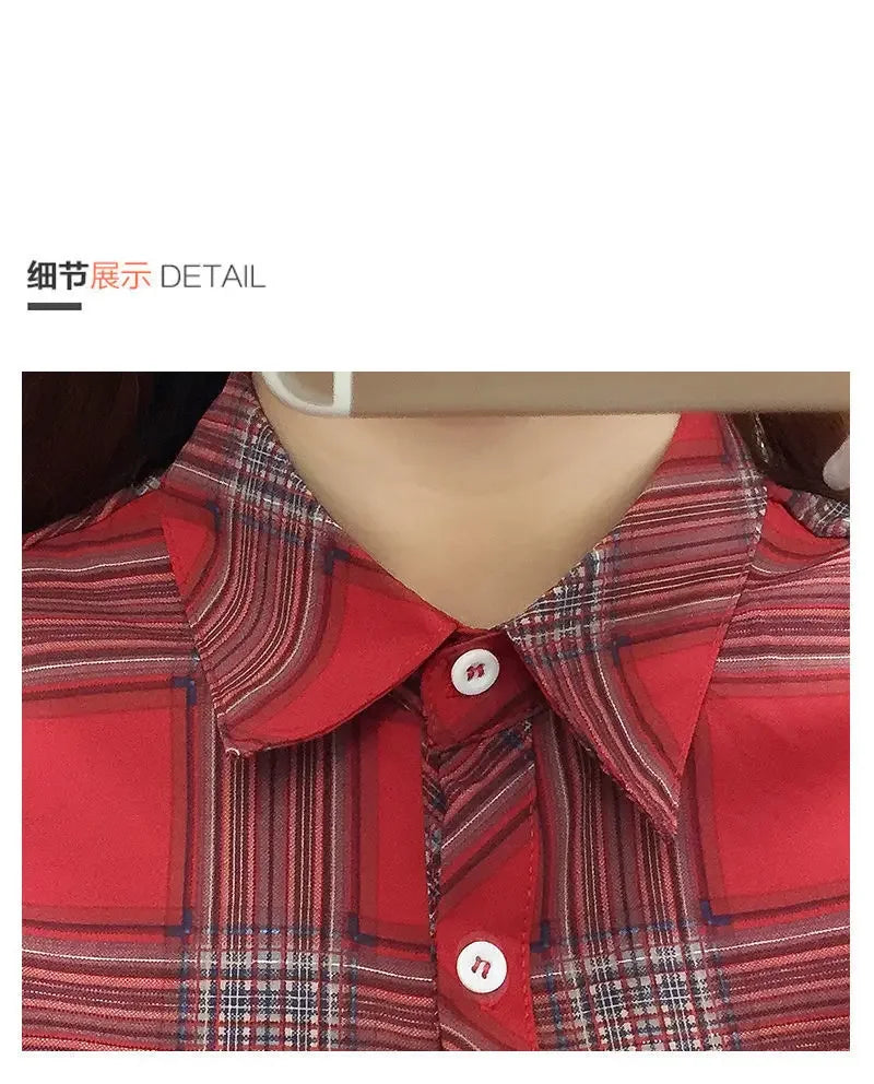 2024 herbst Neue College Stil Plaid Shirts frauen Lange hülse Taste Unten Casual Tops Lose Mode Polo Neck Blusen