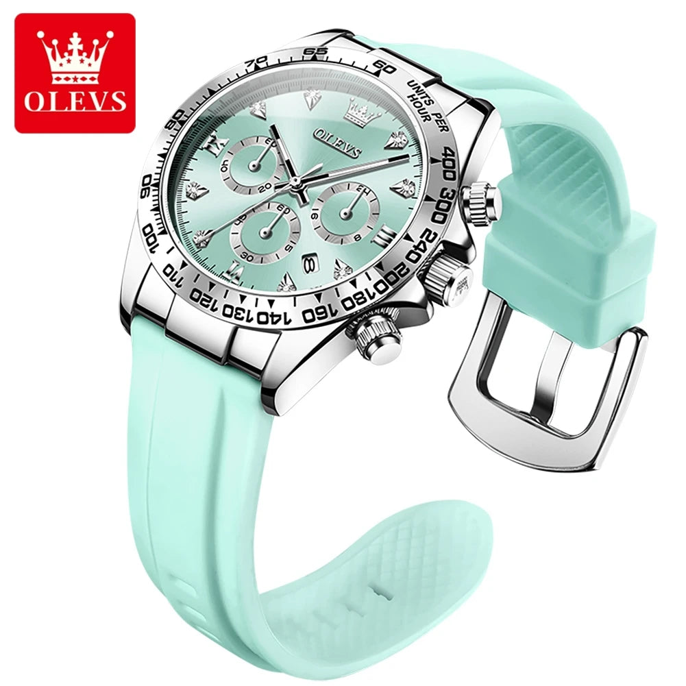 OLEVS Top Luxury Elegant Watch for Women Waterproof Luminous Ladies Watch Light Blue Silicone Strap Quartz Women's Watches Reloj.