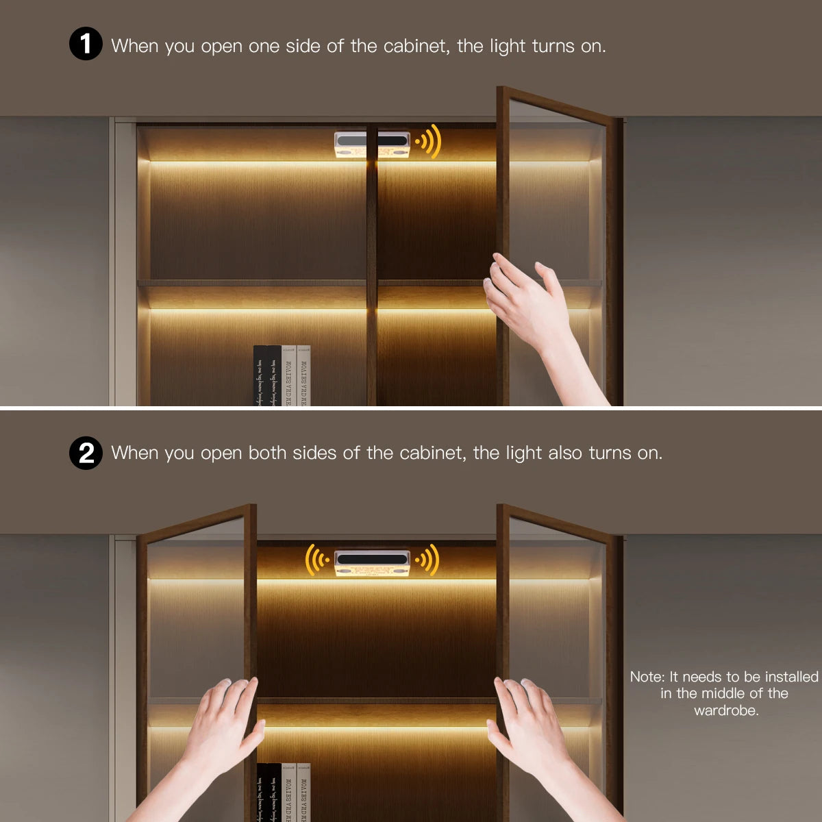 Doppelte Tür Sensor Steuerung COB LED Streifen Lichter Smart Vitrine Kleiderschrank Wein Schrank Integrierte Beleuchtung Näherungssensor Schalter.