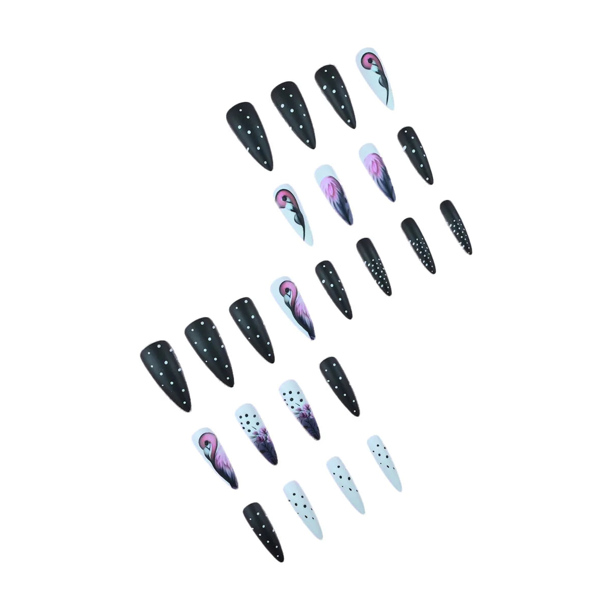 24pcs/set Medium long square fake nails for women girls cute heart flowers feather butterfly design press on false nail art tips