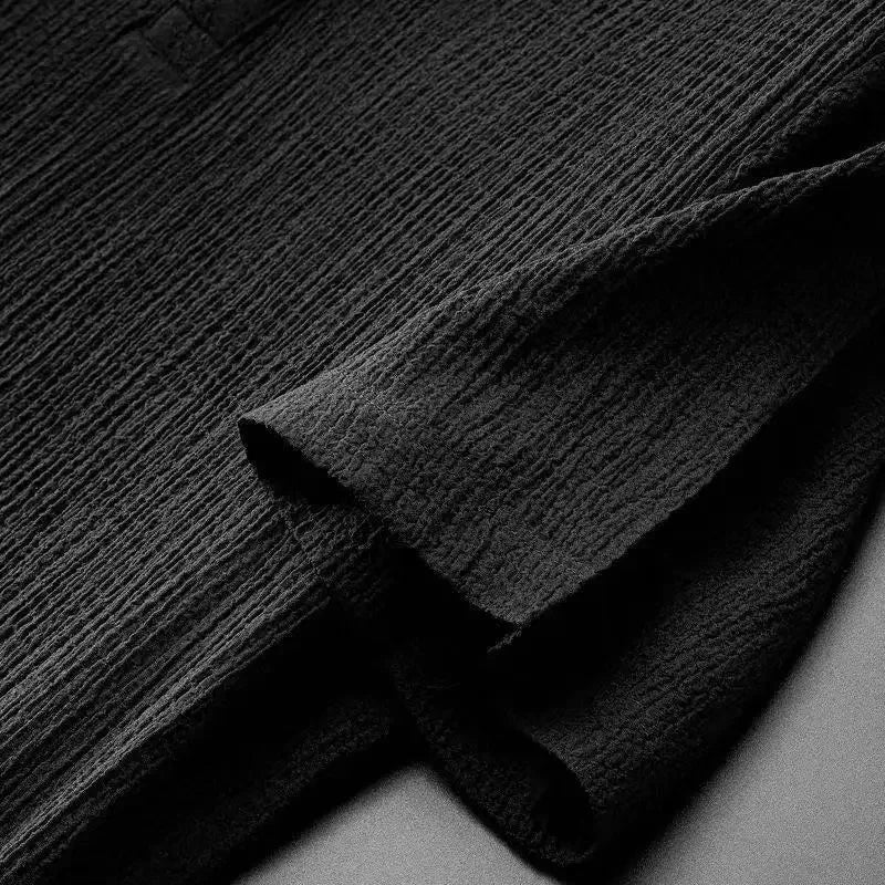 Summer Lightweight Pleated Cotton Casual Sports Set Men's Thin Comfortable Breathable Fashionable Collar Short Sleeve Two-Piece