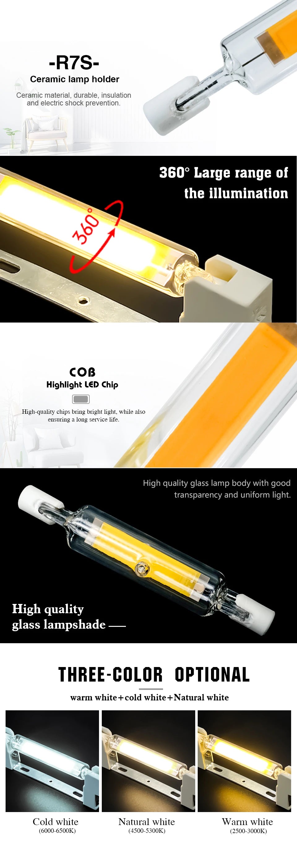 Superhelle LED R7s COB-Glasröhre 5 W 10 W 20 W 78 mm 118 mm J78 J118 Maisglühbirne AC 220 V 110 V Heim-Halogenlampe ersetzen.