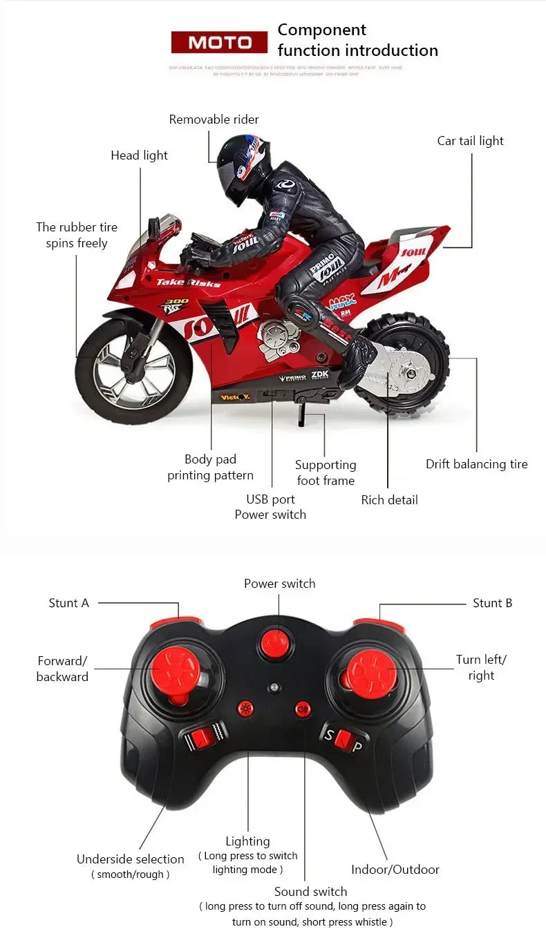 1/6 RC Motorcycle Rc Cars Self-stable Balance Standing Competitive Racing Drift Stunt Electric Motorcycle Toys for Kids Children.