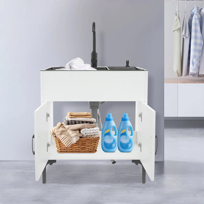 Schwarz/weißes unabhängiges Waschbecken mit Schrank, Küchenspüle aus Edelstahl mit 360° °   Drehbarer Wasserhahn für Badezimmer, Waschbecken