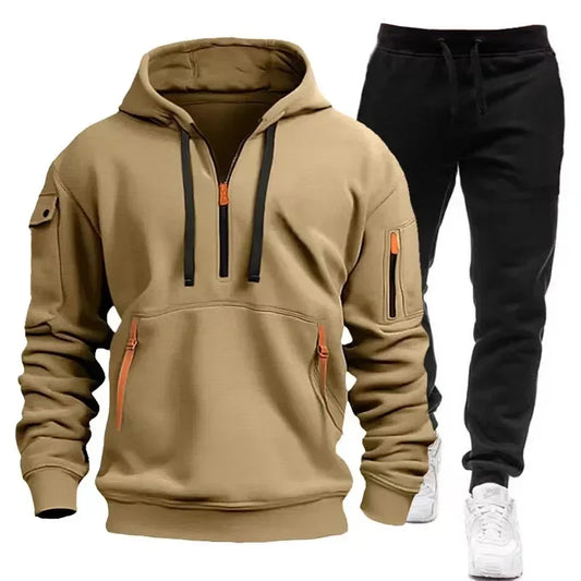 2025 Spring Autumn Fashion Trend Men Hooded Clothes Pants Sweatshirt Zipper Casual Clothinfg Personality Sportswear 2 Pieces Set.