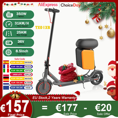 2025 New JUICEASE TX01XB Electric Scooter with Seat 350W 36V 25KM Long Range 31KM/H Smart App with Storage Compartment EScooter.