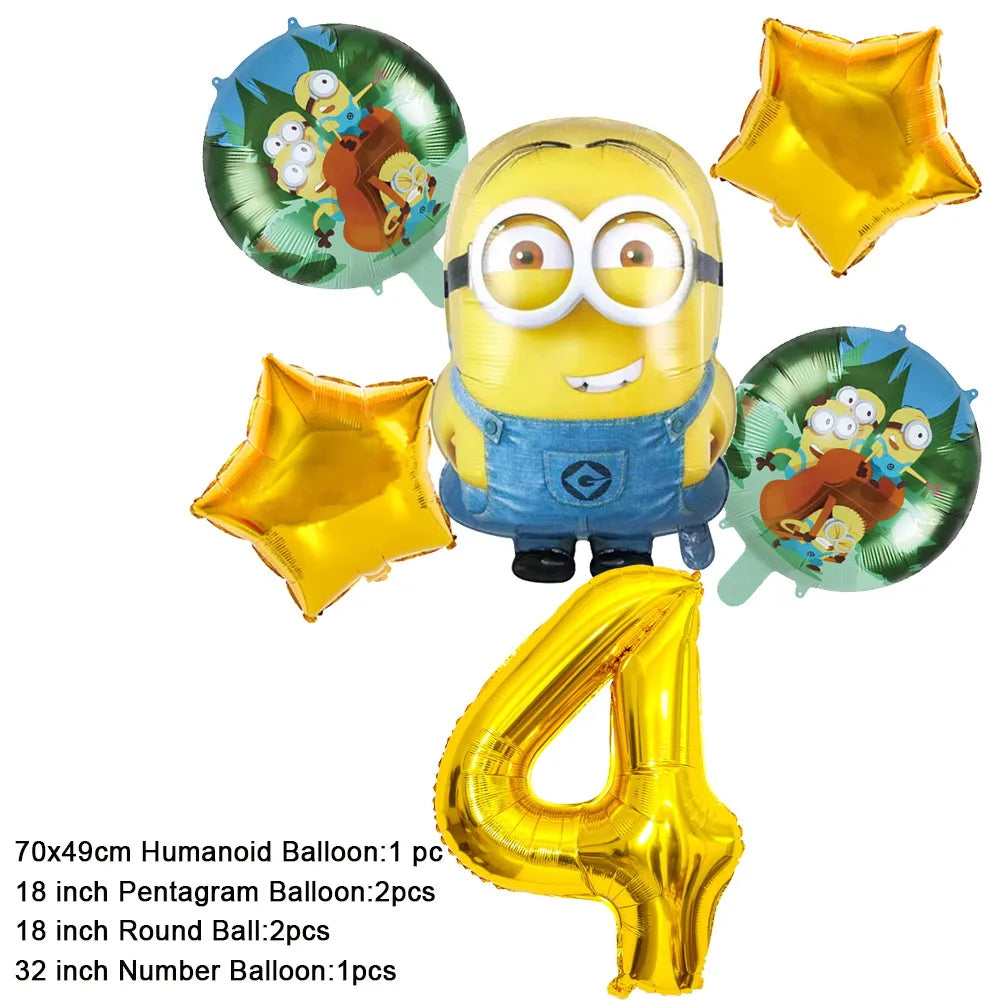 Cartoon M & Minions Geburtstag Party Dekoration Einweg Geschirr Tasse Teller Tischdecke Luftballons Gelb Große Augen Hintergrund Banner.