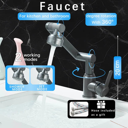Basin Faucet 360° Rotate Bathroom Sink Mixer Cold Hot Tap Height Adjusted Multi Function Nozzle