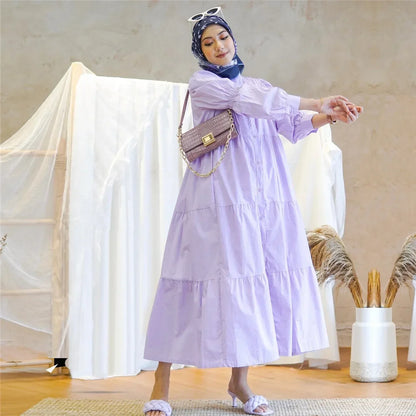 Women Muslim Long Dress Fashion Abaya Long Sleeve Solid Robe Elegant Ruffles Maxi Sundress Islamic Clothing Hijab Vestido.