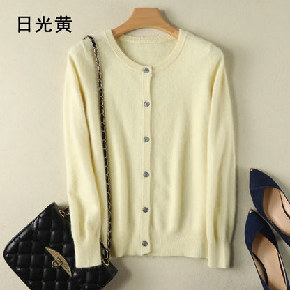 Women Cardigan Large Size Warm Pure Mink Cashmere Sweaters O-neck Loose Coat Female Sweater Ladies' Jacket Solid Knit Cardigans