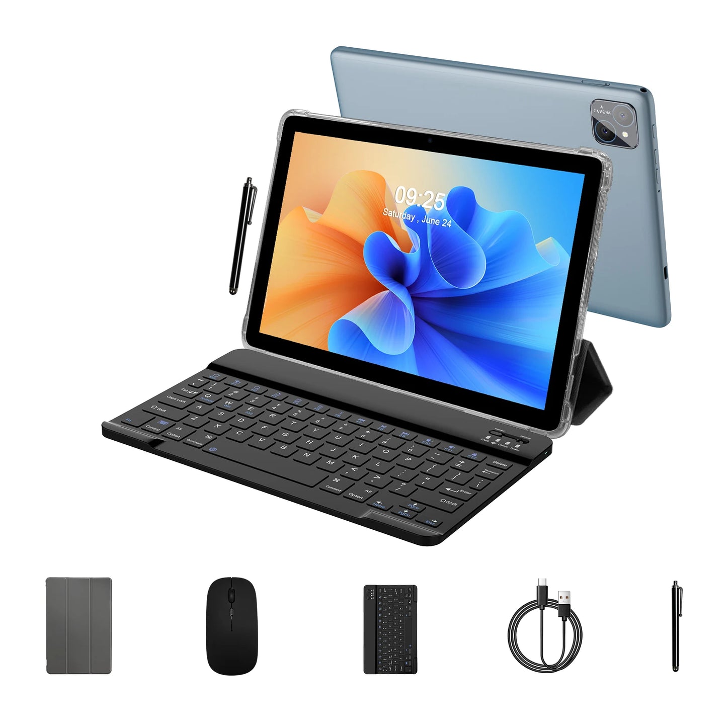 PRITOM Android 14 Tablet 10.1 Inch, 8GB(4+4 Expand) RAM + 128GB ROM, Octa Core, 5G WiFi, with Keyboard, Mouse, Case.