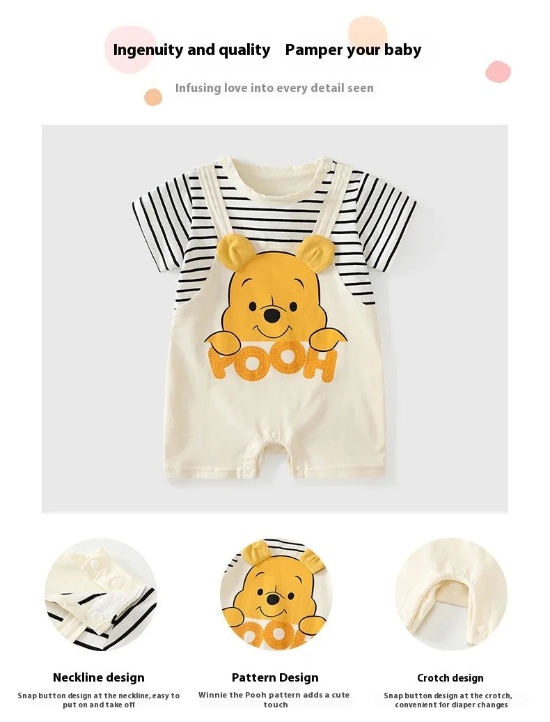 Sommer Baby Overall Cartoon Winnie the Pooh Bequeme Strampler für 0-2 Jahre alte Jungen Mädchen Streifen Kurzarm Bodys.