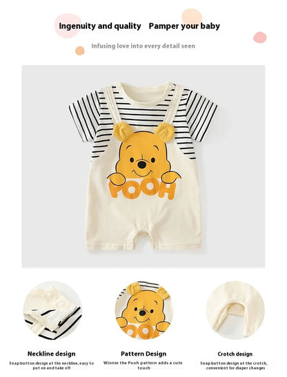 Sommer Baby Overall Cartoon Winnie the Pooh Bequeme Strampler für 0-2 Jahre alte Jungen Mädchen Streifen Kurzarm Bodys.