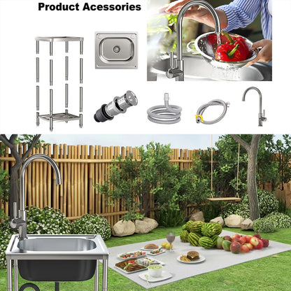 Abnehmbares multifunktionales Waschbecken, Waschbecken aus Edelstahl, Waschbecken mit einem Trog für gewerbliche Restaurantküchen