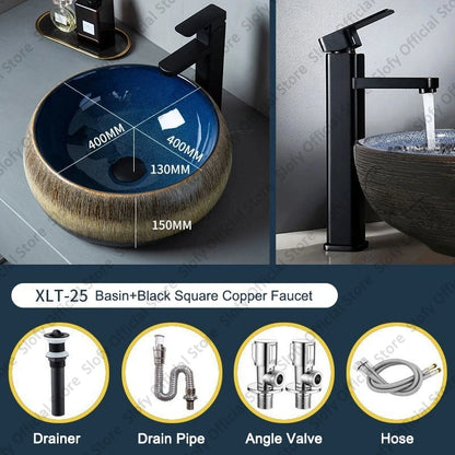 Vintage Elegant Countertop Washbasin Classic Blue Art Hotel Ceramic Basins Sink Multiple Styles Outdoor Balcony Bathroom Sinks