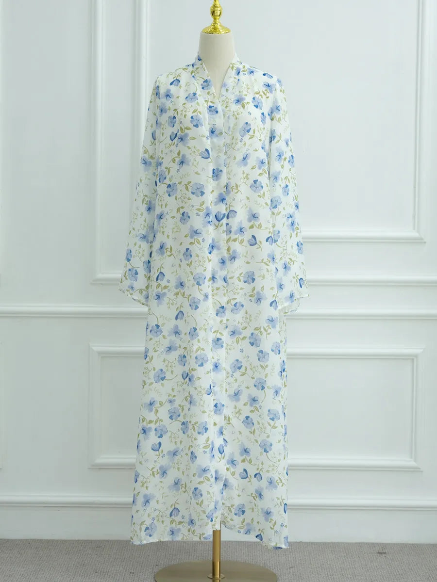 Muslim Women Dubai Abaya luxury Double layered chiffon Print Hijab Dress Kaftan Ramadan Robe Femme Islam african dresses Kebaya.