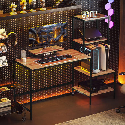 Schreibtisch Computertisch mit Monitorständer, CPU-Ständer, Bürotisch mit Druckerablage, PC-Tisch mit 4 Ablagen, 150 x 48 x 125 cm, Braun