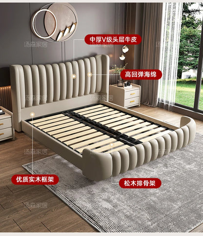 Hohes Kopfteil, Doppelbettgestell, schlichtes Holz, elegantes Queen-Size-Bett, Einzelbettgestell, Nachttische, Aufbewahrung, Cama Moderno Lujo-Möbel