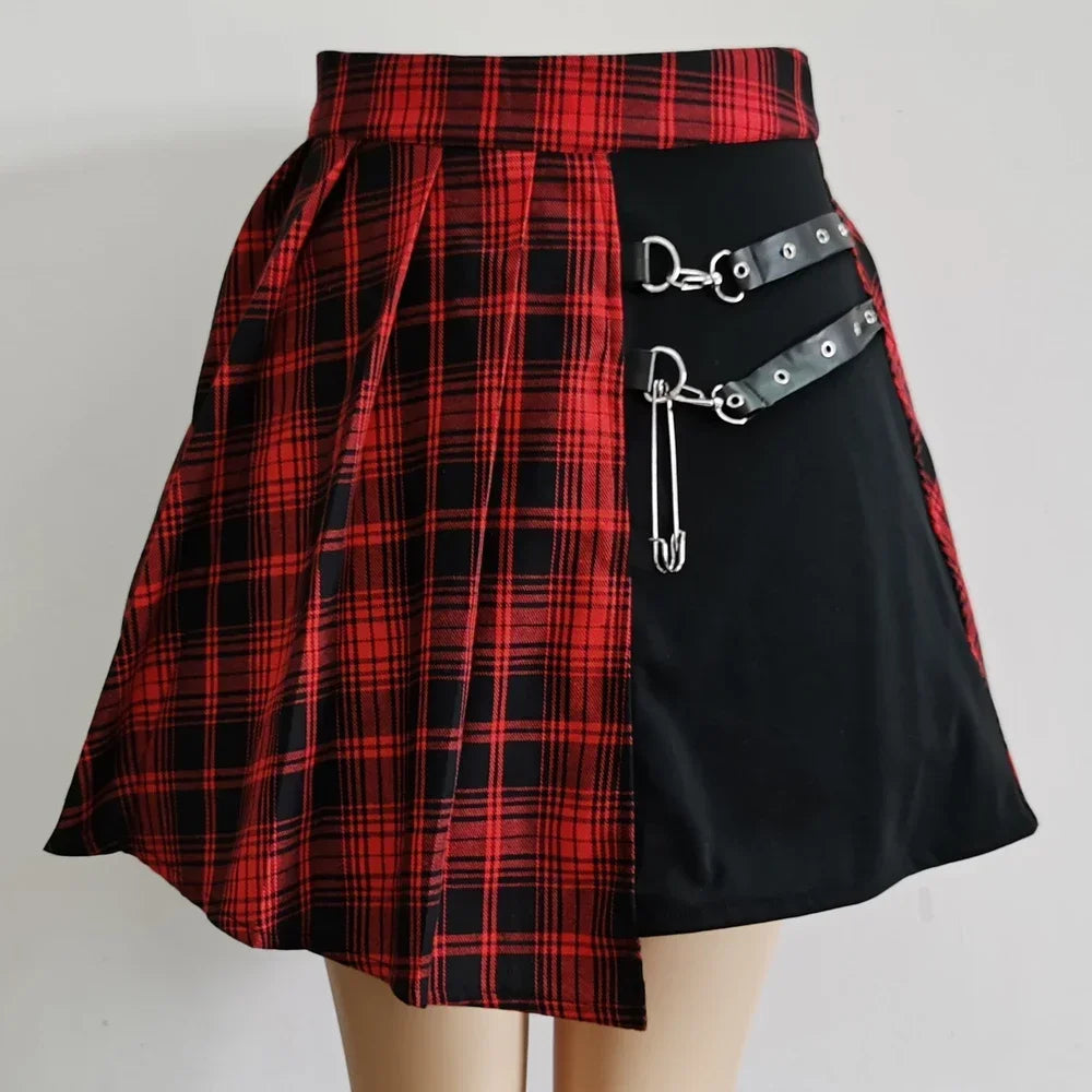 2024 New Fashion Female Women Mini Skirts Casual Basic Fashion All Match Plaid Vintage Irregular High Waist College Wind skirt.