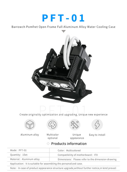 Barrowch ITX Open Frame Aluminum Alloy Water-cooling Computer Case DIY Adjustable Angle PFT-01.