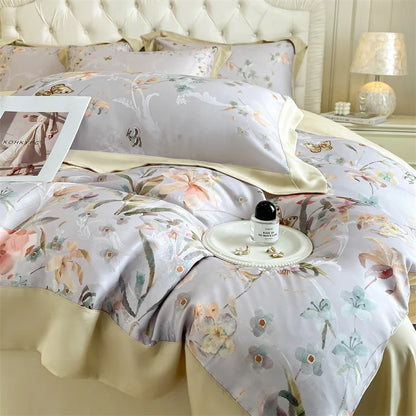 Flowers Prints Bedding Set Lyocell Eucalyptus Fiber Super Soft Silky Cool Feeling Duvet Cover Bed Sheet/Fitted Sheet Pillowcases.