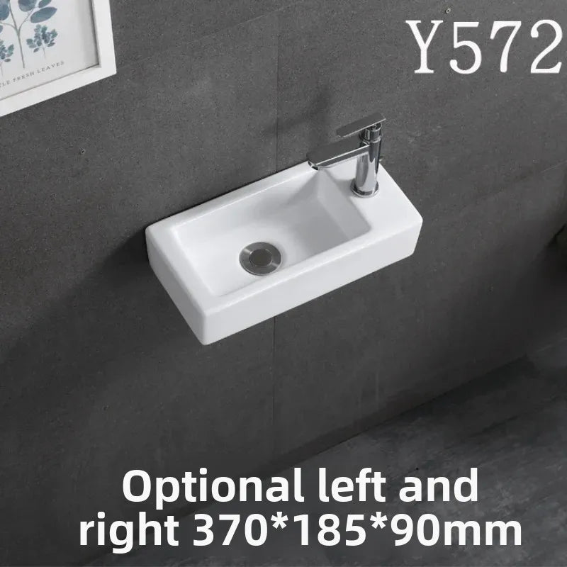 Kompaktes, an der Wand montiertes Keramikwaschbecken – kleines quadratisches Waschbecken, platzsparendes Design für Badezimmer, Balkon oder Waschtisch