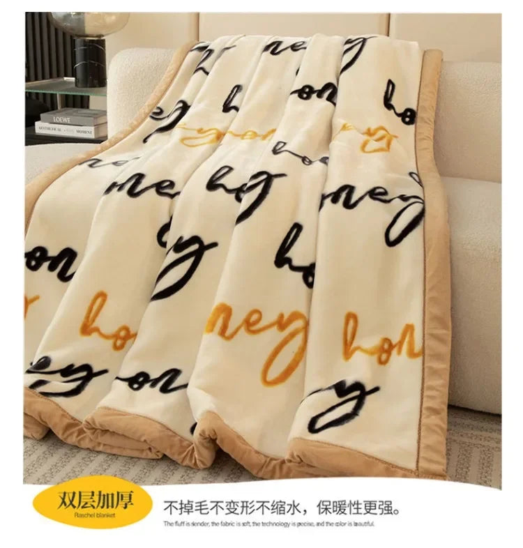 Double-deck Thickening Blanket Winter Dormitory Siesta Plush Fur Quilt Keep Warm Soft Comfortable Coral Fleece Sheet Bed Cover.