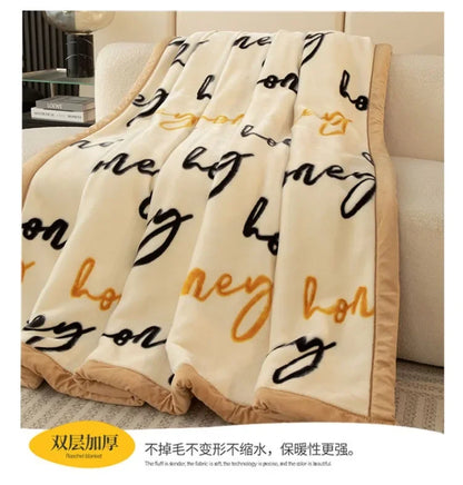 Double-deck Thickening Blanket Winter Dormitory Siesta Plush Fur Quilt Keep Warm Soft Comfortable Coral Fleece Sheet Bed Cover.
