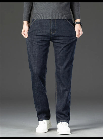 28-40 Large Size Winter Men Plush Thick Fleece Trouser Lambswool Thermal Jeans Casual Pants Windproof Warm Cotton Denim Pants.