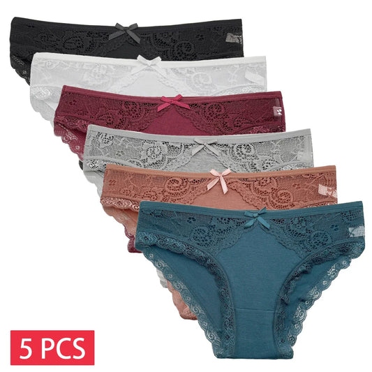 5 PCS/SET New Arrival Low Rise Ladies Sexy Lace Panty Underpants Panties For Women Lingerie Cotton Briefs.