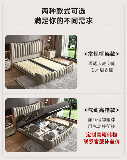 Hohes Kopfteil, Doppelbettgestell, schlichtes Holz, elegantes Queen-Size-Bett, Einzelbettgestell, Nachttische, Aufbewahrung, Cama Moderno Lujo-Möbel