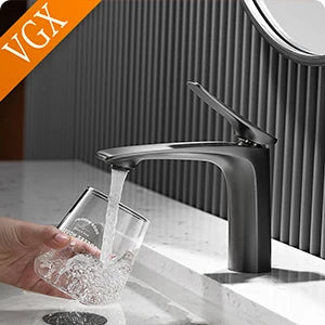 VGX Purified Bathroom Faucets Pull Out Water Filter Tap White Basin Mixer Sink Faucet Gourmet LED Display Brass Tapware Crane