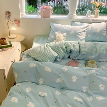 Ins Fashion Bedding Set 2025 New Full Queen Size Duvet Cover Flat Sheet Pillowcase No Filler Kids Adult Girls Boys Bed Linens.