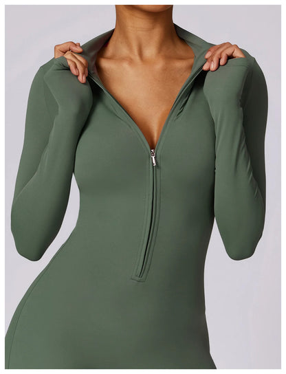 Zipper Long Sleeve Jumpsuit Gym Sportswear Women Yoga Boilersuit Women Sports Jumpsuit Fitness Rompers Stretch Workout Bodysuits