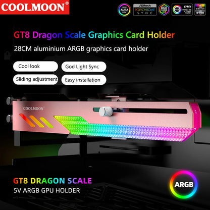 Customized Video Card Stand GT8 Horizontal Graphics Card Bracket 5V 3Pin ARGB GPU VGA Holder Desktop PC Case DIY Accessories.