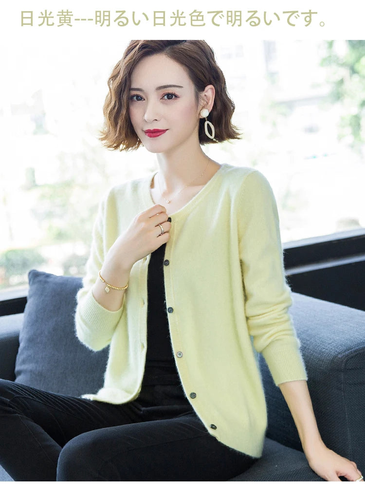 Women Cardigan Large Size Warm Pure Mink Cashmere Sweaters O-neck Loose Coat Female Sweater Ladies' Jacket Solid Knit Cardigans.