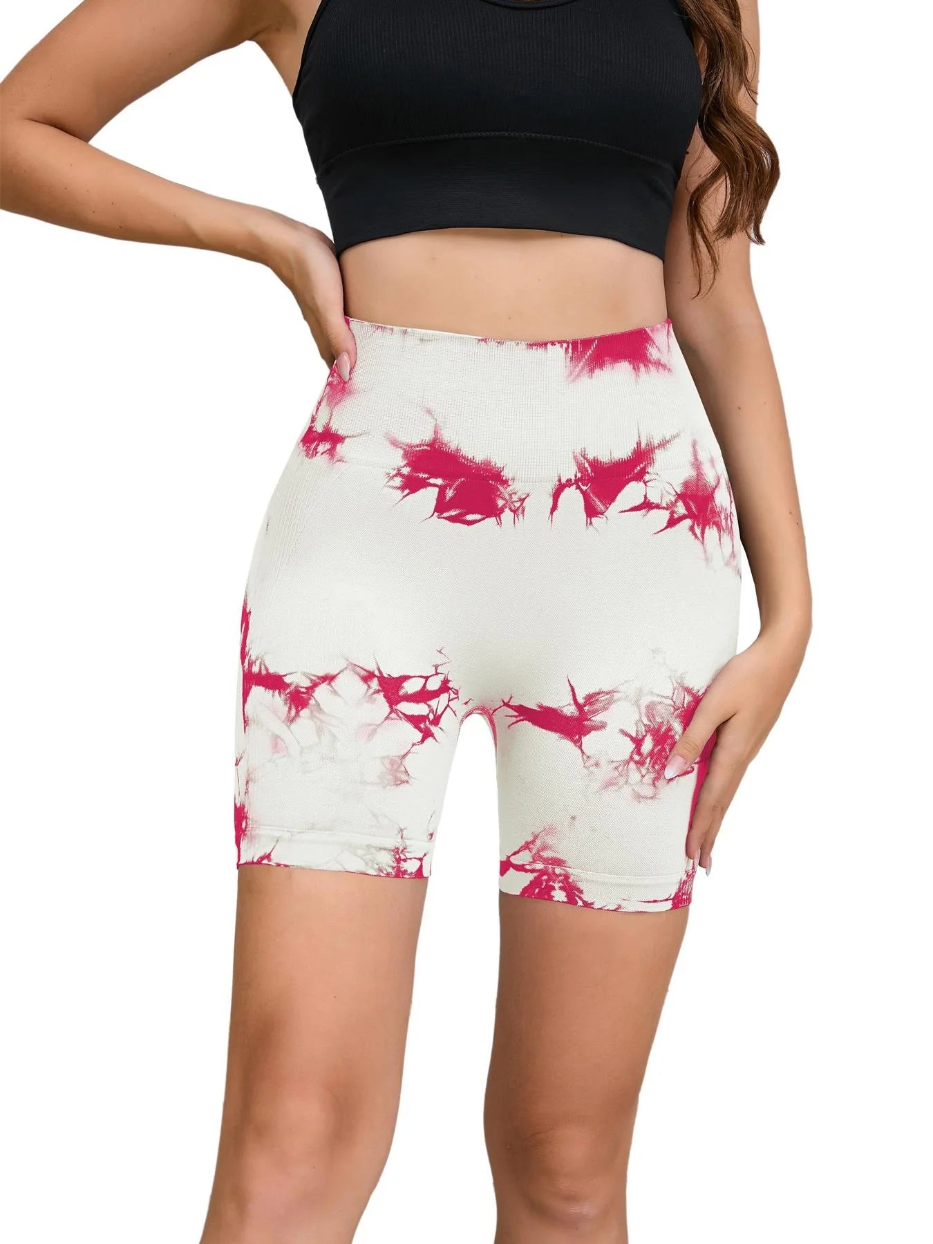 Tie Dyed Seamless Fitness Pants Women's High Waist and Hip Lifting Sports Tight Shorts Running Sexy Peach Fitness Yoga Shorts.