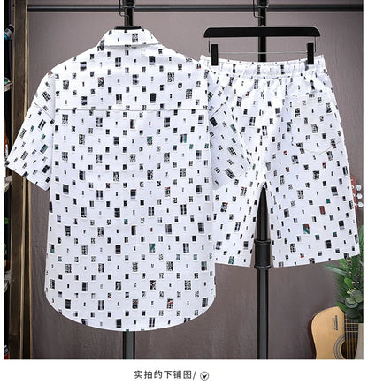 Men Summer 2 Pieces Set Tracksuit Men's Shirt Shorts Harajuku Streetwear Oversized Men Sets Short Outfits Suits.