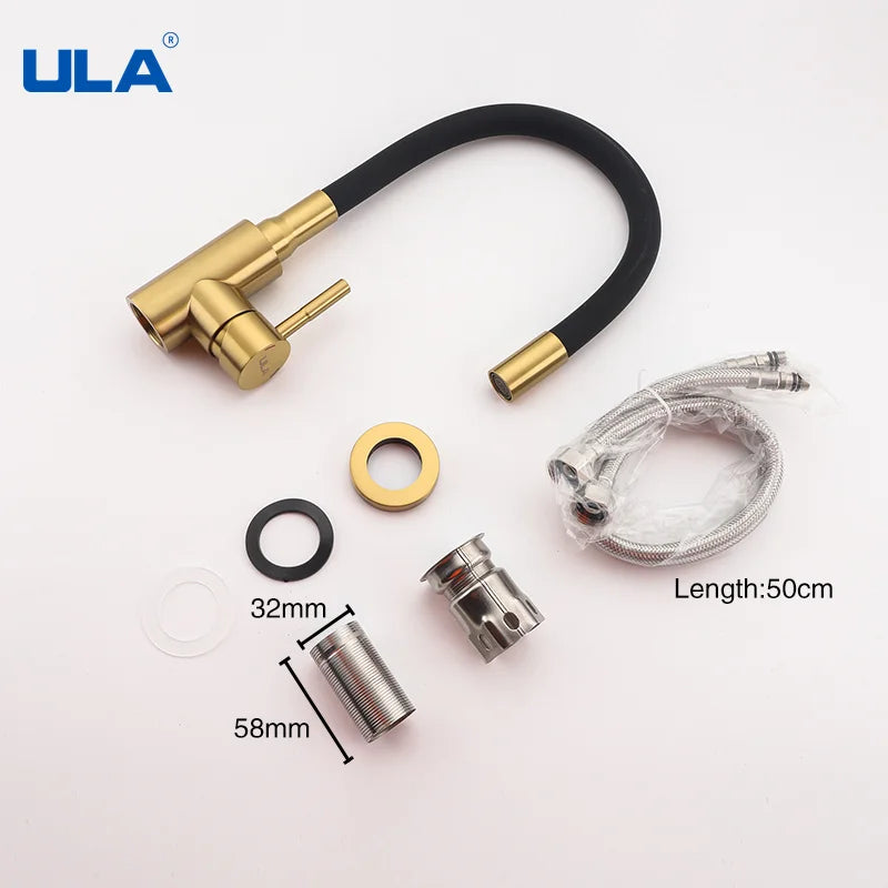 ULA Gold Kitchen Faucet Stainless Steel Flexible Spout Kitchen Sink Faucet Hot Cold Water Sink Mixer Tap 360 Degree Rotate Crane