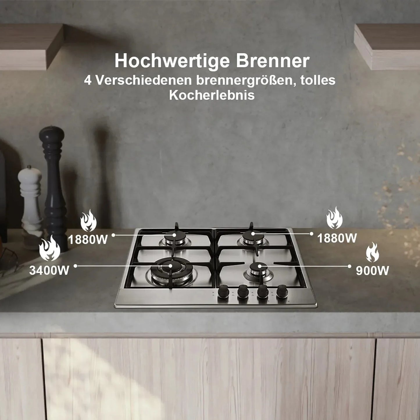 TopStrong 4 Burner Stainless Built-in Stove Natural Gas Propane Gas NG/LPG Gas Hob YYEUGCT-S04.