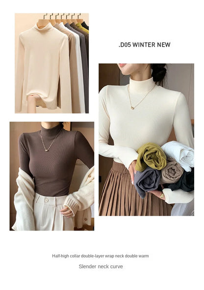 Damen-Strickpullover mit halbem Rollkragen, elegant, koreanische Mode, langärmelig, Oberteil, schmale Passform, Thermo-Pullover, lässige Strickwaren