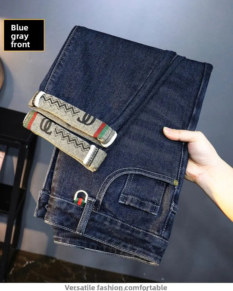 Zerrissene, reguläre, schmale Passform, gerade Jeans, bequem, lässig, Herbstmode, Denim-Hose, klassische, dünne Vintage-Unisex-Herren-Stretchhose.