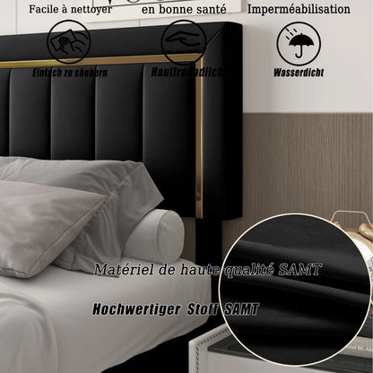 Lazyspace Elegantes Hydraulikbett, samtstoff gepolstertes Doppelbettgestell, mit Stauraum, Bettkasten, Kopfteil mit Lattenrost