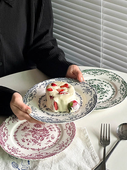 8/10Inch French Vintage Rose Ceramic Plate European Style Dinner Dishe Plates Salad Dessert Dinner Dish Household Art Tableware.