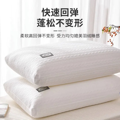 New Hilton Twisted Flower Bread Pillow Feather Velvet Neck Protection Hotel Pillow Core Single Person Not Easy to Collapse.