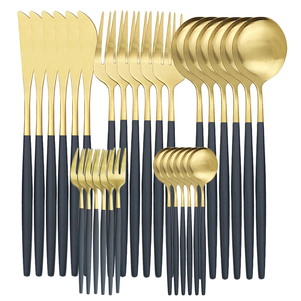 30-Piece Matte Stainless Steel Tableware Knife, Fork and Spoon.