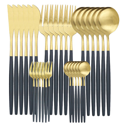 30-Piece Matte Stainless Steel Tableware Knife, Fork and Spoon.