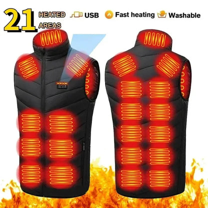 21 Zone Heating Vest Mens USB Infrared Thermal Jacket Smart Heated Clothes New Winter Cold-proof Thick Sleeveless Coat Hiking.