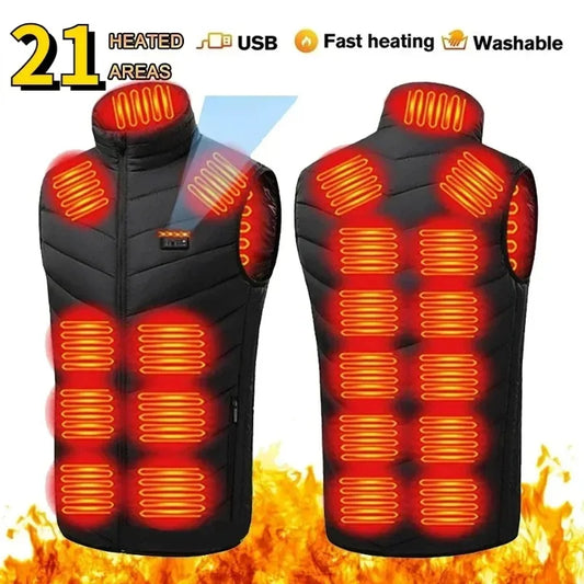 21 Zone Heating Vest Mens USB Infrared Thermal Jacket Smart Heated Clothes New Winter Cold-proof Thick Sleeveless Coat Hiking.